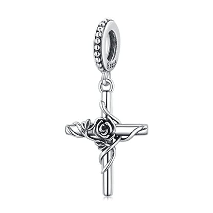 Animal Charms for Bracelets 925 Sterling Silver Bead Charms Bee Butterfly Fox Charm Fits Bracelets and Necklaces Cute Charms for Women - color: Cross