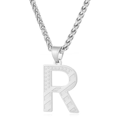 Initial Necklace for Men Stainless Steel Pendent Chain Personalized A-Z Letter Necklaces Black/Gold/Silver Christmas Jewelry Gifts - color: Silver, style: Initial-R