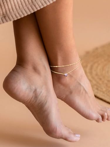 Suplight Gold Plated Butterfly Anklets for Women Waterproof, Layered Boho Ankle Bracelet with Birthstone, Stainless Steel Adjustable Non-Tarnish Heart Foot Jewelry Beach Vacation - color: 06. Heart-Jun. Alexandrite