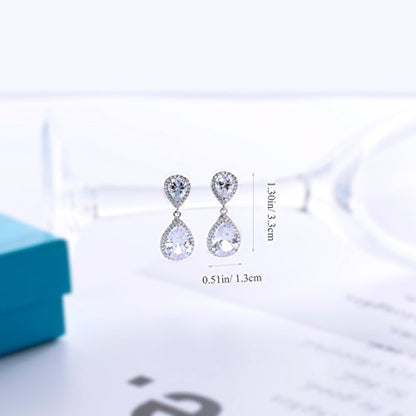 Elegant Jewelry Set for Women Silver Teardrop CZ Drop Earrings and Necklace | Square Teardrop Cubic Zirconia Rhinestone Jewelry Sets Bridal Jewelry Sets for Wedding Bride Bridesmaids Mother of Bride - style: Guardian Angel
