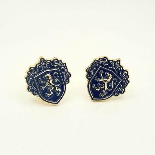 Men’s Cufflinks, Tie Bar, and Tie Pin Set – Royal Blue on Gold with Raised Lion Crest, Gift-Boxed for Business and Formal Occasions - color: Royal Blue on Gold