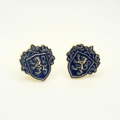 Men’s Cufflinks, Tie Bar, and Tie Pin Set – Royal Blue on Gold with Raised Lion Crest, Gift-Boxed for Business and Formal Occasions - color: Royal Blue on Gold
