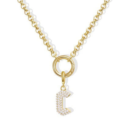 KissYan Custom Charm Necklaces for Women, 14K Gold Plated Initial Letter Pendant Box Chain Necklace Dainty Jewelry Gift - style: Gold C