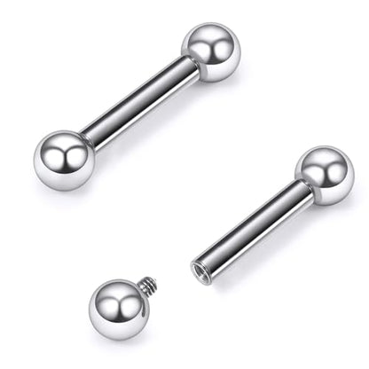 16G-2G ASTM F136 Titanium Internally Threaded Nipple Tongue Rings Piercing Jewelry Straight Industrial Earring Barbell G23 Titanium Nipple Tongue Bars Piercing Jewelry for Women Men 12MM-40MM - style: 12G, 14mm Length, 5mm Ball