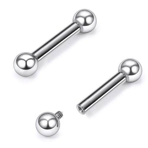 16G-2G ASTM F136 Titanium Internally Threaded Nipple Tongue Rings Piercing Jewelry Straight Industrial Earring Barbell G23 Titanium Nipple Tongue Bars Piercing Jewelry for Women Men 12MM-40MM - style: 8G, 14mm Length, 6mm Ball