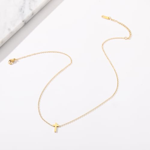 Gold Cross Women's Necklace 18K Gold Plated Stainless Steel Handmade Pearl Necklace Gold Paperclip Necklace, Fashion Jewelry Gifts - style: Retro