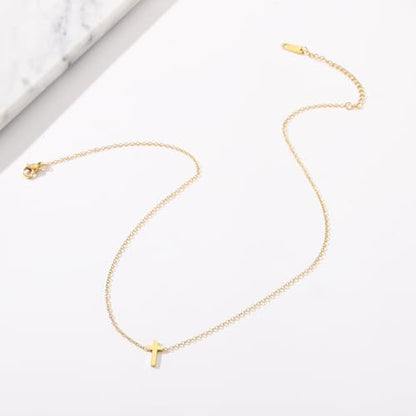 Gold Cross Women's Necklace 18K Gold Plated Stainless Steel Handmade Pearl Necklace Gold Paperclip Necklace, Fashion Jewelry Gifts - style: Retro