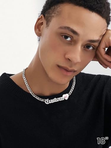 GoldChic JEWELRY Name Necklace Personalized for Men, Womens Custom Name Plate Chain, Stainless Steel Customized Old English Nameplate Choker with Curb Chains Custom, 16 inches to 30 inches - color: Photo & Cuban Chain 6 mm - Steel