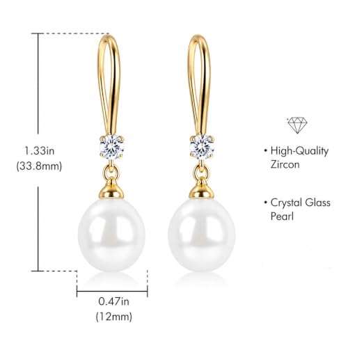 Pearl Earrings for Women, 14k Gold Plated Trendy Diamond Pearl Drop Earrings Hypoallergenic Dainty Bridal Gifts Wedding jewelry for Women - color: Gold-Pearl Style D