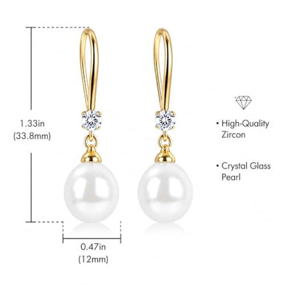 Pearl Earrings for Women, 14k Gold Plated Trendy Diamond Pearl Drop Earrings Hypoallergenic Dainty Bridal Gifts Wedding jewelry for Women - color: Gold-Pearl Style D
