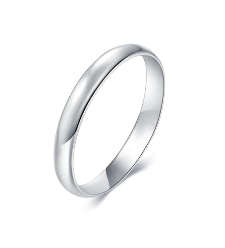 BORUO 925 Sterling Silver Ring| 14K Gold Plated Waterproof Stacking Rings| Plain Dome Tarnish Resistant Comfort Fit Wedding Band Gifts for Special Occasions 1.5mm 2mm 3mm Band Size 4-12 - color: Waterproof 3mm 14K White Gold Plated Stainless Steel