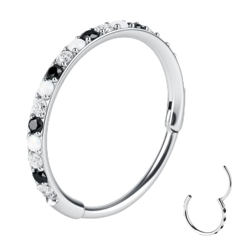 20/16G CZ Hinged Nose Rings Hoop, 316L Surgical Stainless Steel Cartilage Earring, Septum Clicker Ring, Daith Helix Rook Tragus Conch Lip Lobe Piercing Jewelry - color: A Silver Ring with Coloful CZ 01, size: 1pc 20 Gauge 6mm