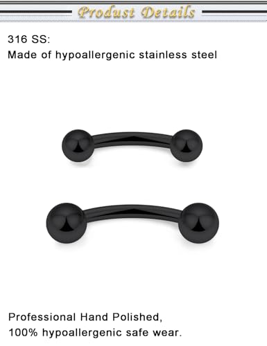 Snake Eyes Piercing Jewelry Tongue Surgical Steel Frog Eyes Tongue Rings 16G 14G Eyebrow Piercing Curbed Barbell Vertical Labret Lip Jewelry Bridge Piercings for Women Men 10mm/12mm/14mm/16mm - color: 14g,black