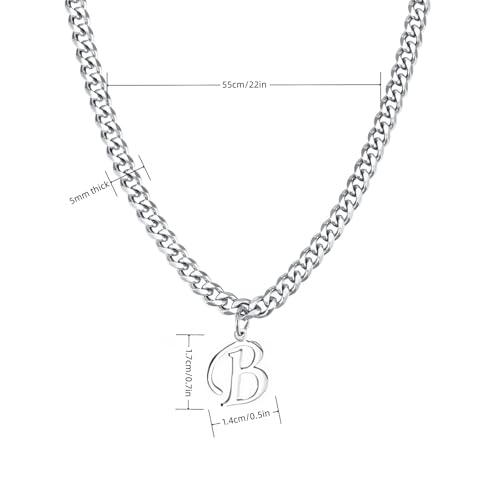 Stainless Steel Initial A-Z Necklace for Men Women,Cuban Chain,Titanium Steel Initial Letter Pendant Charm Necklaces Accessories Jewelry for Woman Man,21 Inch Chain - color: B