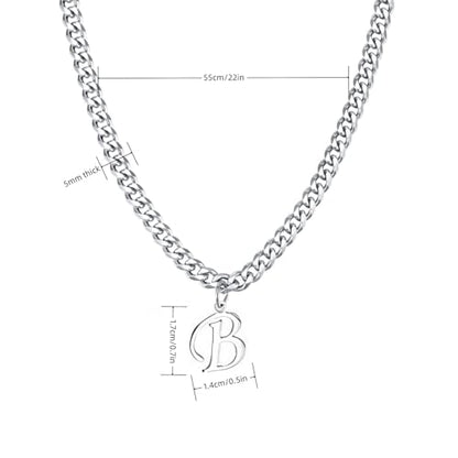 Stainless Steel Initial A-Z Necklace for Men Women,Cuban Chain,Titanium Steel Initial Letter Pendant Charm Necklaces Accessories Jewelry for Woman Man,21 Inch Chain - color: B