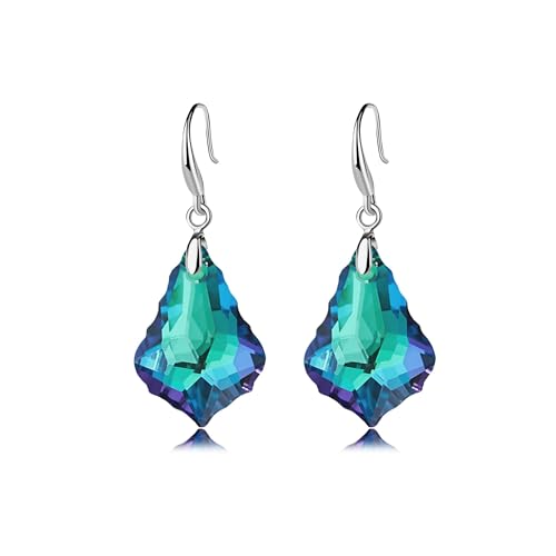 EVEVIC Austrian Crystal Baroque Teardrop Dangle Earrings for Women | 14K Gold-Plated,Hypoallergenic,Brilliant Facets,Fluid Movement,Easy-Wear Fishhook Fit,For Daily Wear And Special Occasions - color: Bermuda Blue