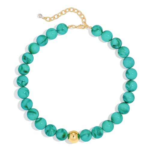 Chunky Beaded Necklace for Women Boho Statement Bead Necklace | Adjustable, Lightweight Choker, Round/Oval/Pebble Beads, Trendy Summer Beach Jewelry - color: Turquoise