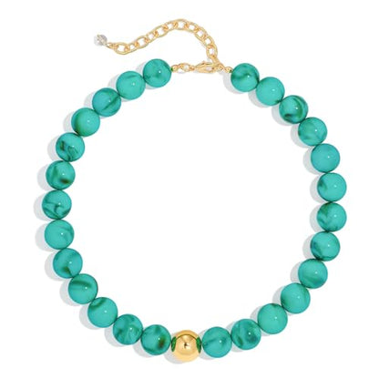 Chunky Beaded Necklace for Women Boho Statement Bead Necklace | Adjustable, Lightweight Choker, Round/Oval/Pebble Beads, Trendy Summer Beach Jewelry - color: Turquoise