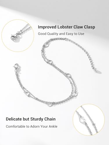 PROSTEEL Ankle Bracelets for Women, Silver/Gold/Black, Waterproof Anklets | Waterproof, Stainless Steel, Summer Beach Jewelry, Durable & No Tarnish, Come with Gift Box, 8-10.5" Adjustable, Plus Size - color: I: Silver-6 Heart Layered