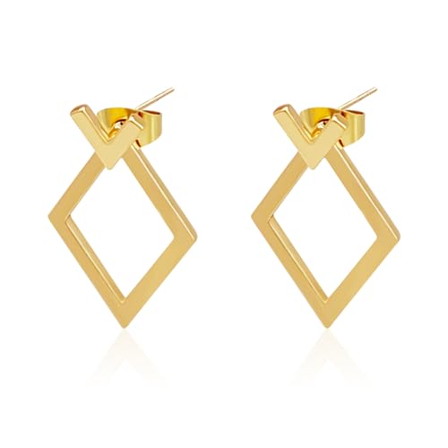 V Shaped Earrings for Women Geometric Ear Jacket Earrings Front & Back Stud Earrings Simple Hypoallergenic 18K Gold Plated Jewelry Gift for Women