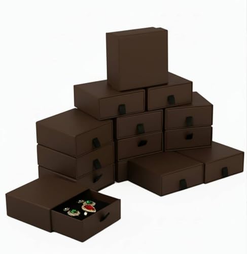 Jewelry Gift Box Velvet-Lined, 12 Pack Compact Drawer Style for Earrings & Rings, Necklace & Bracelet Organizer, Stackable Jewelry Display & Storage Box, Elegant Jewelry Storage (Coffee) - color: Coffee