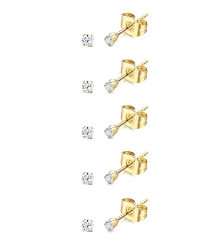 20G Hypoallergenic Surgical Steel Square Pearl Ball CZ Flat Back Stud Earrings for Sensitive Ear, Lightweight Shiny Earrings Studs for Helix Tragus Cartilage Multiple Piercing - color: Gold-D