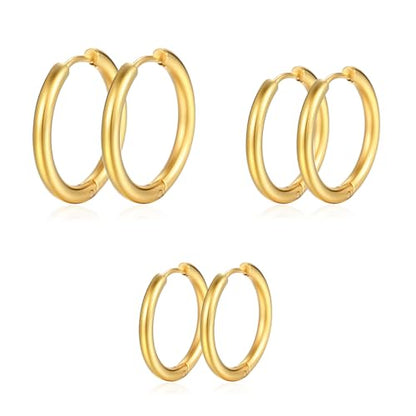 Silver Gold Hoop Earrings for Women Men, 316L Surgical Stainless Steel Huggie Hoop Earrings Set Hypoallergenic Small Cartilage Earrings Lightweight Hoop Earrings Huggie Set - color: gold-14/16/18mm