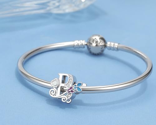 S925 Silver Butterfly Initial Letter Charms Fit for Pandora Charms Bracelets and Necklace Alphabet Bead Charms Jewelry Gifts for Women - color: B