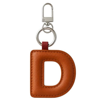 Initial Letter Keychain,Stainless Steel,Colorful Faux Leather Keyring for Backpack,Purse,Car Keys,Gift for Men Women - color: D