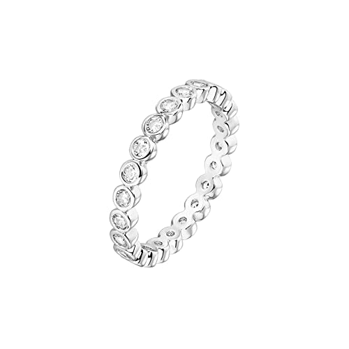 PAVOI 14K Gold Plated Rings with Cubic Zirconia - 2.8mm Stackable for Women - Gold Love Ring - color: White Gold