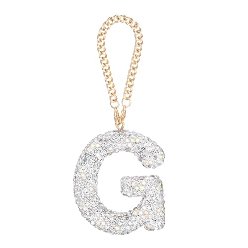 MECCANIXITY Bling Car Letter Charm, Initial G Letter Interior Car Rear View Mirror Decoration Hanging Crystal Ornaments for Women Bags Water Cup DIY Craft, Silver - style: Letter G