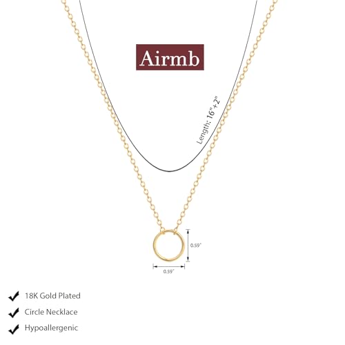 Airmb Gold Layered Necklaces for Women 14k Gold Plated Dainty Stackable Choker Necklaces for Women Trendy Layering Chain Cute Pendant Necklace Set Gold Jewelry for Women - color: Gold Circle