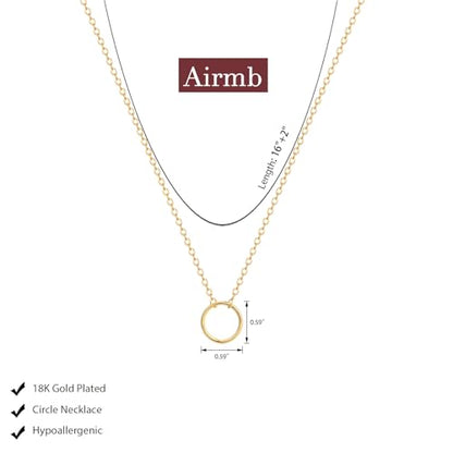 Airmb Gold Layered Necklaces for Women 14k Gold Plated Dainty Stackable Choker Necklaces for Women Trendy Layering Chain Cute Pendant Necklace Set Gold Jewelry for Women - color: Gold Circle