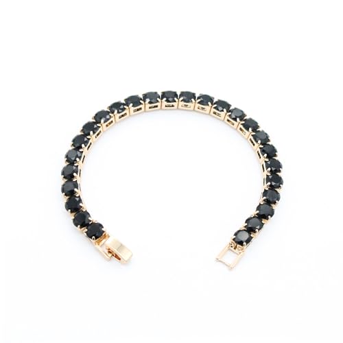 Tennis Bracelet, 6mm Black Cubic Zirconia, Gold Plated Brass, 7 Inch Length, 16.5 Grams, Multiple Colors Available - color: Gold Black