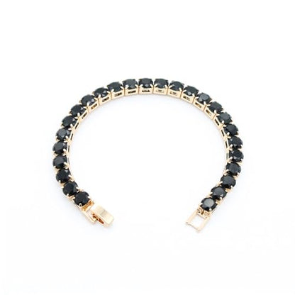 Tennis Bracelet, 6mm Black Cubic Zirconia, Gold Plated Brass, 7 Inch Length, 16.5 Grams, Multiple Colors Available - color: Gold Black