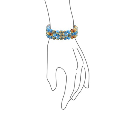 Bling Jewelry Unisex Stackable Set Of 3 Gemstone Round Bead 8MM Stretch Bracelet For Women Teen Men Multi Strand Stacking Adjustable - color: Earth Jasper Stone