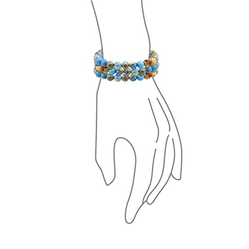 Bling Jewelry Genuine 8MM Gemstone Ball Bead Stretch Bracelet Stackable (3 Set) - color: Earth Jasper Stone