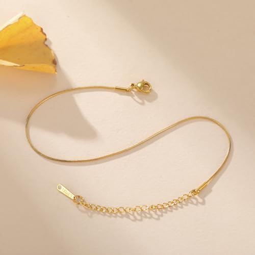 Amaxer Adjustable Stainless Steel Snake Chain Ankle Bracelet 0.04in Width Foot Chain for Women Beach Holiday Summer Vacation Jewelry - color: gold