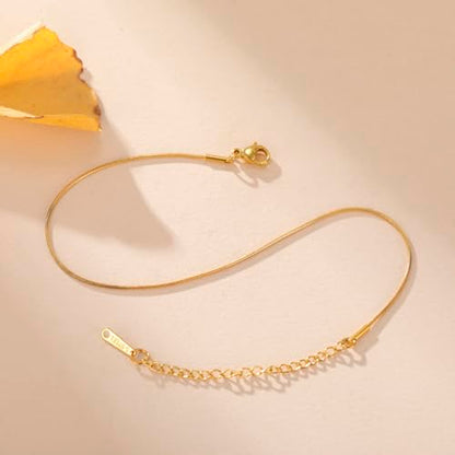 Amaxer Adjustable Stainless Steel Snake Chain Ankle Bracelet 0.04in Width Foot Chain for Women Beach Holiday Summer Vacation Jewelry - color: gold
