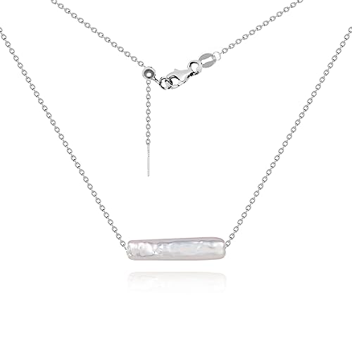 925 Sterling Silver Dainty Freshwater Cultured Pearl Choker Necklace White Genuine Real Pearl Charm Necklaces Jewelry Gifts for Her - color: Baroque-Long-Silver
