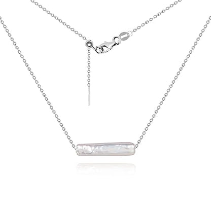 925 Sterling Silver Dainty Freshwater Cultured Pearl Choker Necklace White Genuine Real Pearl Charm Necklaces Jewelry Gifts for Her - color: Baroque-Long-Silver