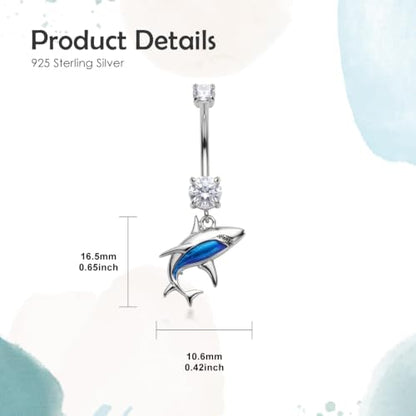 Belly Button Rings 925 Sterling Silver Belly Piercing Jewelry Hypoallergenic Navel Rings Gifts for Women - style: Shark