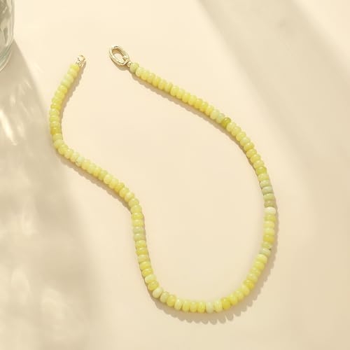 CONRAN KREMIX Colorful Stone Beaded Necklace for Women,Natural Gemstone Bead Choker Necklaces Boho Summer Beach Layering Necklace Jewelry Gift for Women - color: Yellow