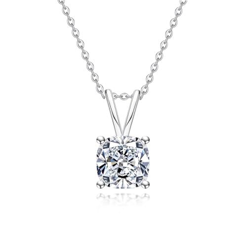 AnuClub Moissanite Pendant Necklace 2/3/4/5CT D Color VVS1 925 Sterling Silver Everyday Wear Necklace for Women Wife Her with Certificate, 40+2+3 Adjustable Chain - color: Cushion-cut, size: 3.00CT