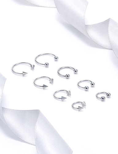 20G 18G 16G 14G 12G ASTM F136 Titanium Horseshoe Septum Nose Ring Piercing Jewelry Circular Barbell Helix Snug Tragus Rook Daith Cartilage Earring Lip Ring Hoop Piercing Jewelry for Women Men - style: 20G, 6mm 8mm 10mm 12mm Length, Ball+Spike
