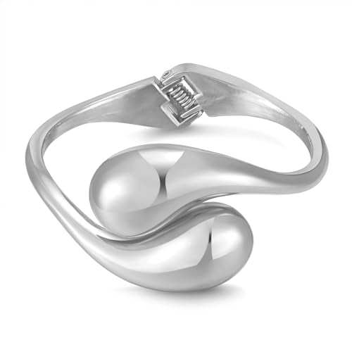 Chunky Gold Bangle Bracelets for Women Trendy Wide Hinged Open Cuff Bangle Bracelet Boho Thick Statement Gold Bracelets Am Cuff Wist Bracelets - color: Teardrop Bangle-White gold