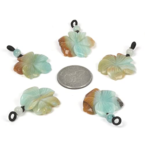 Justinstones Hand Carved Healing Crystals Gemstone Hawaii Flower Pendant Hand Weaving Wax Rope Necklace 22 inch - color: Amazonite