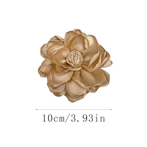 Dainty Fabric Rose Flower Large Brooch Lapel Pins Flower Brooches Pin Classic for Wedding Party Dance Banquet for Women Dress Suit Clothes Accessories Jewelry 100mm - color: Khaki