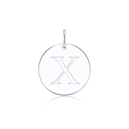 Sterling Silver Mini Initial Disc Round Charm Pendant for Women - color: X