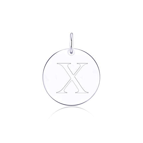 Sterling Silver Mini Initial Disc Round Charm Pendant for Women - color: X